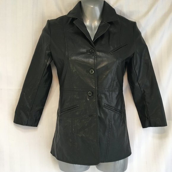 Grunge Black Faux Leather Button Jacket Coat Halloween Costume Child Youth Sz 8 - Picture 1 of 11